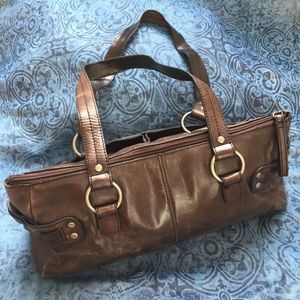 KENNETH COLE Reaction Brown Leather Shoulder Tote